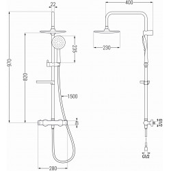 Mexen KX33  Set de  dus  montat pe perete cu cap de  dus  cu efect de ploaie si  baterie termostatica  , chrom - 771503391-00