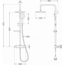 Mexen KX33  Set de  dus  montat pe perete cu cap de  dus  cu efect de ploaie si  baterie termostatica  ,  alb/chrom - 771503391-21