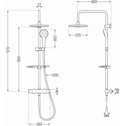 Mexen KT05  Set de  dus  montat pe perete cu cap de  dus  cu efect de ploaie si  baterie termostatica  ,  chrom/alb - 771500593-00