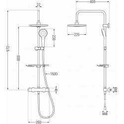 Mexen KT05  Set de  dus  montat pe perete cu cap de  dus  cu efect de ploaie si  baterie termostatica  ,  auriu/ alb - 771500593-50