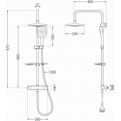 Mexen KT17  Set de  dus  montat pe perete cu cap de  dus  cu efect de ploaie si  baterie termostatica  , chrom - 771501793-00