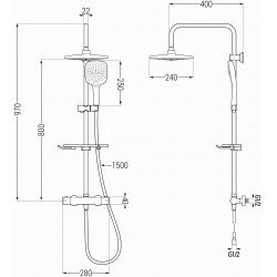 Mexen KT17  Set de  dus  montat pe perete cu cap de  dus  cu efect de ploaie si  baterie termostatica  , chrom - 771501793-00