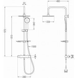 Mexen KT40  Set de  dus  montat pe perete cu cap de  dus  cu efect de ploaie si  baterie termostatica  ,  auriu - 771504093-50