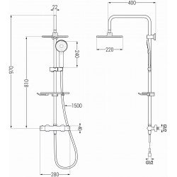 Mexen KT40  Set de  dus  montat pe perete cu cap de  dus  cu efect de ploaie si  baterie termostatica  , grafit - 771504093-66