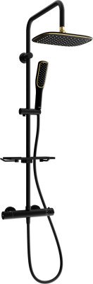 Mexen KT49  Set de  dus  montat pe perete cu cap de  dus  cu efect de ploaie si  baterie termostatica  ,  negru/ auriu - 771504993-75