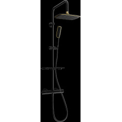 Mexen KT49  Set de  dus  montat pe perete cu cap de  dus  cu efect de ploaie si  baterie termostatica  ,  negru/ auriu - 771504993-75 Baterie de dus 467680 Mexen