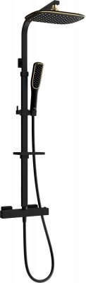 Mexen CQ49  Set de  dus  montat pe perete cu cap de  dus  cu efect de ploaie si  baterie termostatica  ,  negru/ auriu - 772504995-75