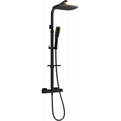 Mexen CQ49  Set de  dus  montat pe perete cu cap de  dus  cu efect de ploaie si  baterie termostatica  ,  negru/ auriu - 772504995-75 Baterie de dus 467680 Mexen