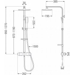 Mexen CQ49  Set de  dus  montat pe perete cu cap de  dus  cu efect de ploaie si  baterie termostatica  ,  negru/ auriu - 772504995-75
