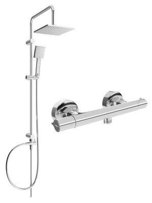 Mexen Tord Set de  dus  montat pe perete cu cap de  dus  cu efect de ploaie si  baterie termostatica  de  dus  Slim, chrom - 77105200-00