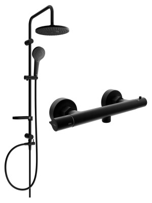 Mexen Erik Set de  dus  montat pe perete cu cap de  dus  cu efect de ploaie si  baterie termostatica  de  dus  Slim,  negru - 77105205-70