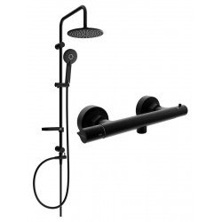 Mexen Carl Set de  dus  montat pe perete cu cap de  dus  cu efect de ploaie si  baterie termostatica  de  dus  Slim,  negru - 77105240-70