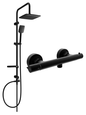Mexen Sven Set de  dus  montat pe perete cu cap de  dus  cu efect de ploaie si  baterie termostatica  de  dus  Slim,  negru - 77105262-70