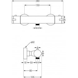 Mexen Erik Set de  dus  montat pe perete cu cap de  dus  cu efect de ploaie si  baterie termostatica  de  dus  Kai, chrom - 77100205-00