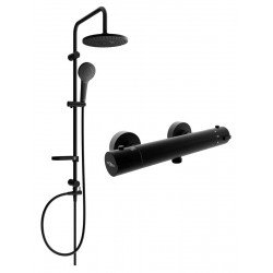Mexen Erik Set de  dus  montat pe perete cu cap de  dus  cu efect de ploaie si  baterie termostatica  de  dus  Kai,  negru - 77100205-70