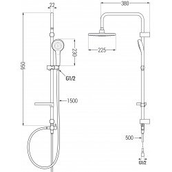 Mexen Erik Set de  dus  montat pe perete cu cap de  dus  cu efect de ploaie si  baterie termostatica  de  dus  Kai,  negru - 77100205-70