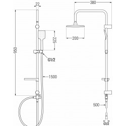Mexen Sven Set de  dus  montat pe perete cu cap de  dus  cu efect de ploaie si  baterie termostatica  de  dus  Kai,  negru - 77100262-70