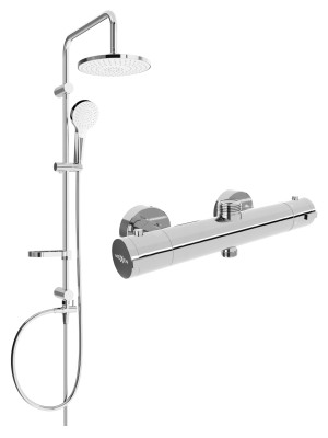 Mexen Erik Set de  dus  montat pe perete cu cap de  dus  cu efect de ploaie si  baterie termostatica  de  dus  Kai, chrom - 77150205-00