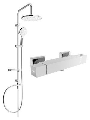 Mexen Erik Set de  dus  montat pe perete cu cap de  dus  cu efect de ploaie si  baterie termostatica  de  dus  Cube, chrom - 77200205-00