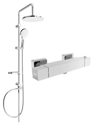 Mexen Erik Set de  dus  montat pe perete cu cap de  dus  cu efect de ploaie si  baterie termostatica  de  dus  Cube, chrom - 77200205-00