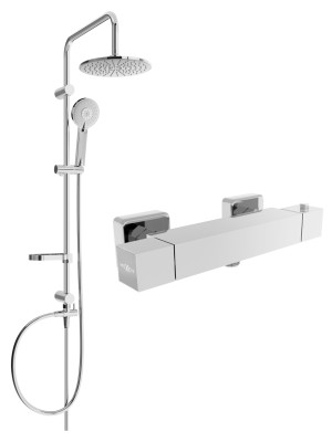 Mexen Carl Set de  dus  montat pe perete cu cap de  dus  cu efect de ploaie si  baterie termostatica  de  dus  Cube, chrom - 77200240-00