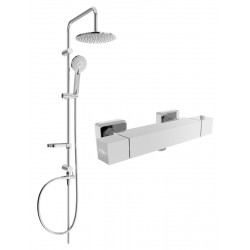 Mexen Carl Set de  dus  montat pe perete cu cap de  dus  cu efect de ploaie si  baterie termostatica  de  dus  Cube, chrom - 77200240-00 Baterie de dus 467680 Mexen