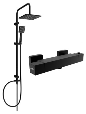 Mexen Tord Set de  dus  montat pe perete cu cap de  dus  cu efect de ploaie si  baterie termostatica  de  dus  Cube,  negru - 77200200-70