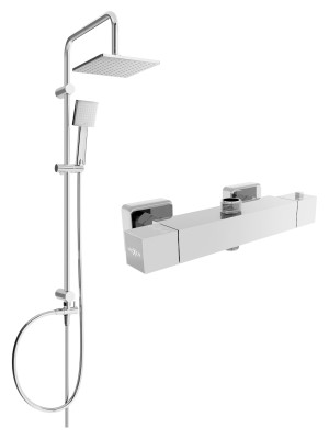 Mexen Tord Set de  dus  montat pe perete cu cap de  dus  cu efect de ploaie si  baterie termostatica  de  dus  Cube, chrom - 77250200-00