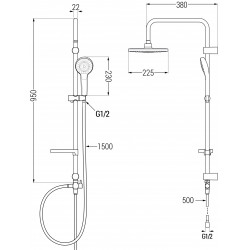 Mexen Erik  set de  dus  montat pe perete cu cap de  dus  cu efect de ploaie si  baterie de  dus   Sabre, chrom - 72140205-00