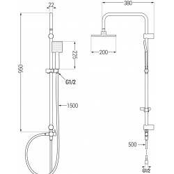 Mexen Tord  set de  dus  montat pe perete cu cap de  dus  cu efect de ploaie si  baterie de  dus   Sabre,  negru - 72140200-70