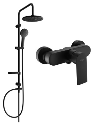 Mexen Erik  set de  dus  montat pe perete cu cap de  dus  cu efect de ploaie si  baterie de  dus   Royo,  negru - 72240205-70