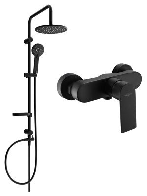 Mexen Carl  set de  dus  montat pe perete cu cap de  dus  cu efect de ploaie si  baterie de  dus   Royo,  negru - 72240240-70