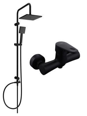 Mexen Tord  set de  dus  montat pe perete cu cap de  dus  cu efect de ploaie si  baterie de  dus   Kama,  negru - 72540200-70