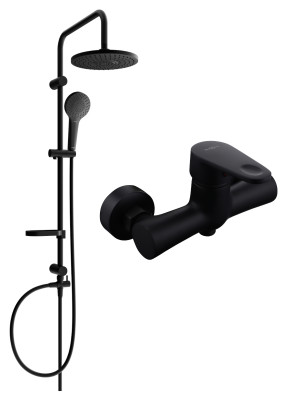 Mexen Erik  set de  dus  montat pe perete cu cap de  dus  cu efect de ploaie si  baterie de  dus   Kama,  negru - 72540205-70