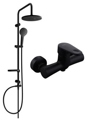 Mexen Erik  set de  dus  montat pe perete cu cap de  dus  cu efect de ploaie si  baterie de  dus   Kama,  negru - 72540205-70