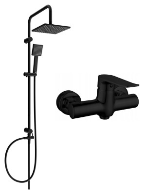Mexen Tord  set de  dus  montat pe perete cu cap de  dus  cu efect de ploaie si  baterie de  dus   Pecos,  negru - 72740200-70