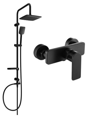 Mexen Sven  set de  dus  montat pe perete cu cap de  dus  cu efect de ploaie si  baterie de  dus   Cetus,  negru - 744340262-70