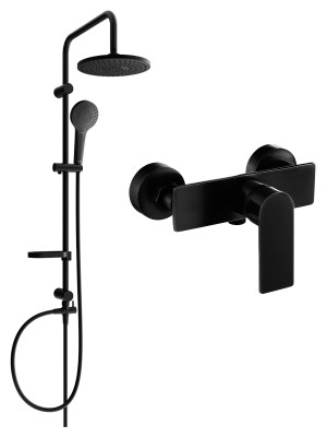 Mexen Erik  set de  dus  montat pe perete cu cap de  dus  cu efect de ploaie si  baterie de  dus   Alfa,  negru - 745740205-70