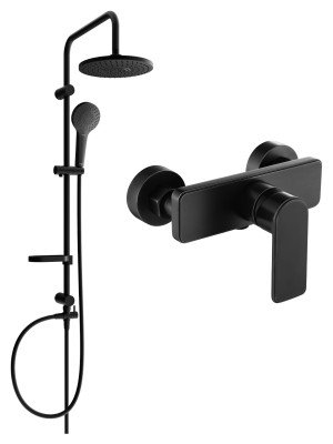 Mexen Erik  set de  dus  montat pe perete cu cap de  dus  cu efect de ploaie si  baterie de  dus   Lynx,  negru - 745940205-70