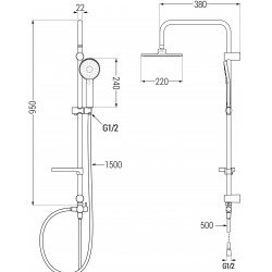 Mexen Carl  set de  dus  montat pe perete cu cap de  dus  cu efect de ploaie si  baterie de  dus   Fabia, chrom - 746540240-00