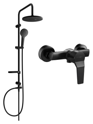 Mexen Erik  set de  dus  montat pe perete cu cap de  dus  cu efect de ploaie si  baterie de  dus   Caro,  negru - 746640205-70