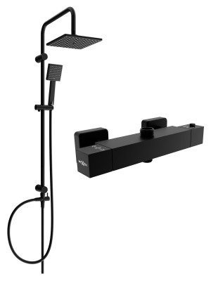 Mexen Tord Set de  dus  montat pe perete cu cap de  dus  cu efect de ploaie si  baterie termostatica  de  dus  Cube,  negru - 77250200-70