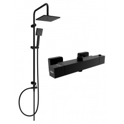 Mexen Tord Set de  dus  montat pe perete cu cap de  dus  cu efect de ploaie si  baterie termostatica  de  dus  Cube,  negru - 77250200-70 Baterie de dus 467680 Mexen