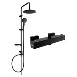 Mexen Erik Set de  dus  montat pe perete cu cap de  dus  cu efect de ploaie si  baterie termostatica  de  dus  Cube,  negru - 77250205-70 Baterie de dus 467680 Mexen