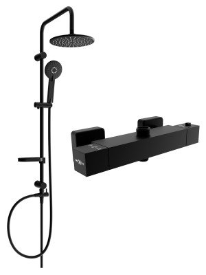 Mexen Carl Set de  dus  montat pe perete cu cap de  dus  cu efect de ploaie si  baterie termostatica  de  dus  Cube,  negru - 77250240-70