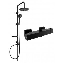 Mexen Carl Set de  dus  montat pe perete cu cap de  dus  cu efect de ploaie si  baterie termostatica  de  dus  Cube,  negru - 77250240-70 Baterie de dus 467680 Mexen