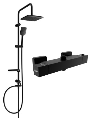 Mexen Sven Set de  dus  montat pe perete cu cap de  dus  cu efect de ploaie si  baterie termostatica  de  dus  Cube,  negru - 77250262-70