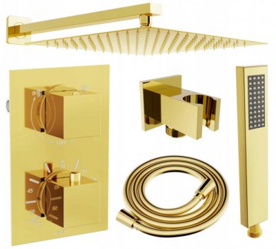 Mexen Cube DR02 set de  dus incastrat   cu  dus  de ploaie 25 cm,  auriu - 77502DR0225-50