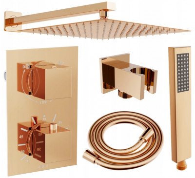 Mexen Cube DR02 set de  dus incastrat   cu  dus  de ploaie 25 cm, rose auriu - 77502DR0225-60