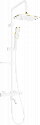 Mexen KX49  un set de Cada- dus  cu cap de  dus  cu efect de ploaie si  robinet termostatic ,  alb/ auriu - 779004991-25